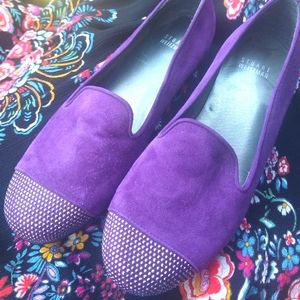 NWOT Stuart Weitzman Lingo Silver Stud Cap Slip On Loafers Flats sz 6 *purple*